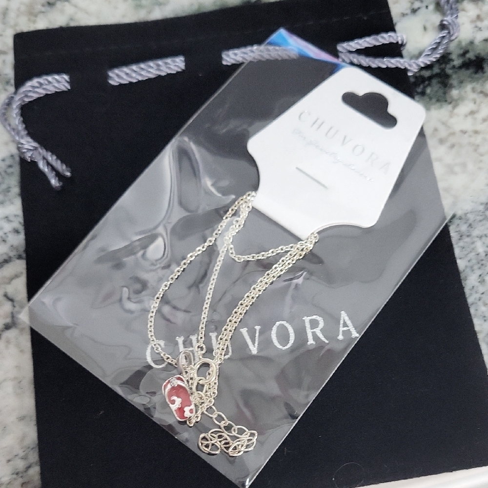 Silver and Red Women's Necklace